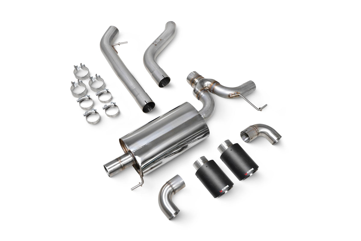 Scorpion BMW 220i G42 GPF-Back Exhaust System installed on a vehicle, showcasing the stainless steel exhaust with dual tips.