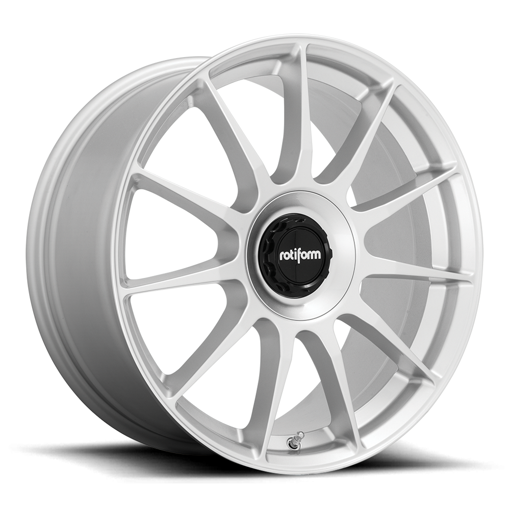 Rotiform DTM black and silver 19-inch wheels with alloy finish and detailed design, showcasing a sleek automotive wheel.