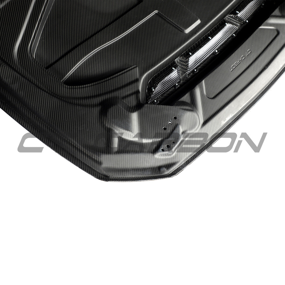 BMW F87 M2, M2C, F20, F22 1 & 2 Series carbon fibre bonnet by CT Carbon, showing the lightweight, aerodynamic hood design.