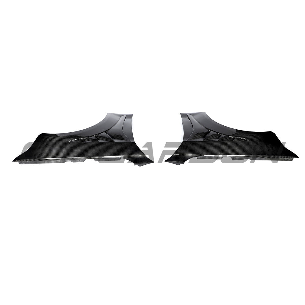 BMW F87 M2 Carbon Fibre Fenders by CT Carbon, close-up of sleek, lightweight carbon fibre fender design on the sports car.