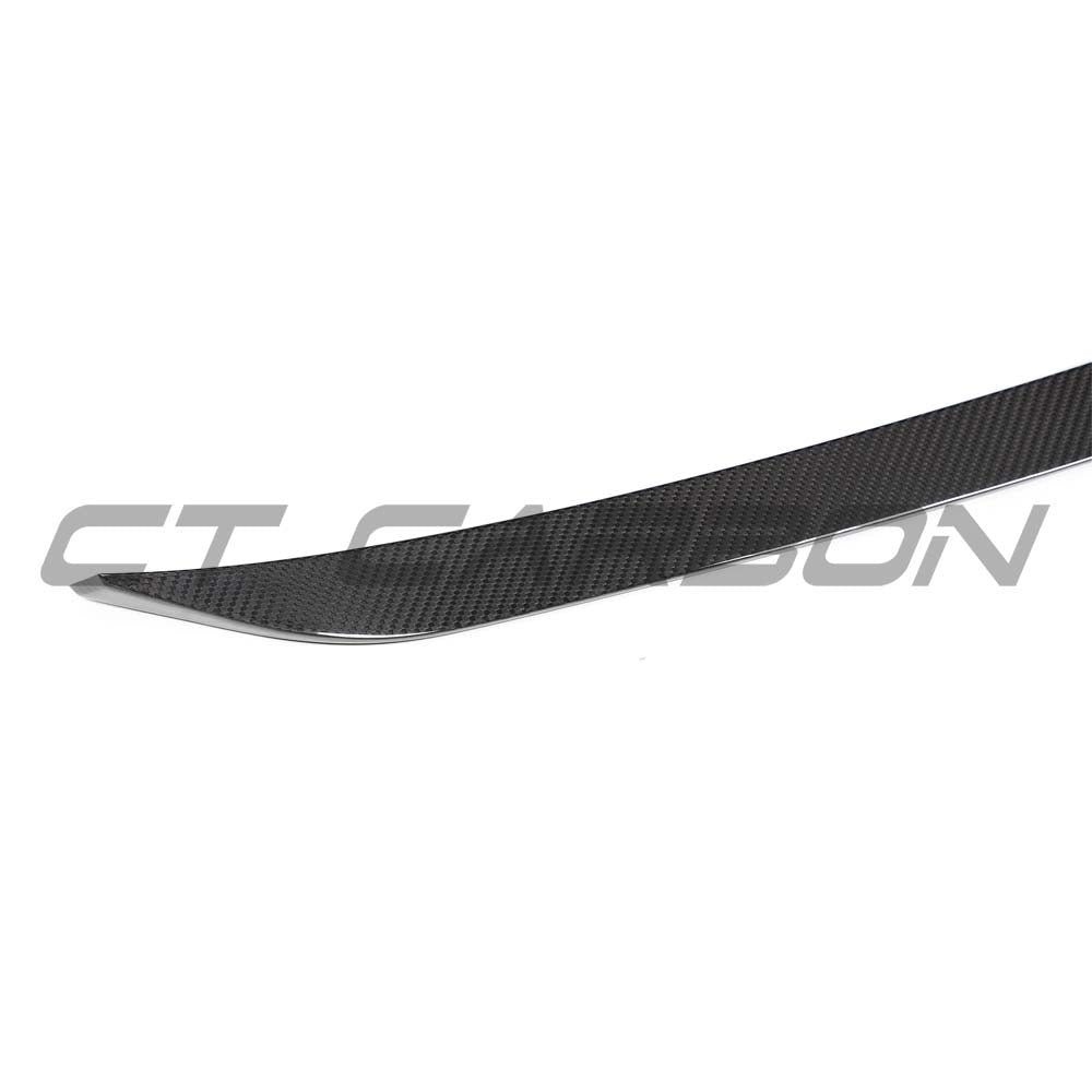 Carbon fiber middle spoiler for Audi A3/S3/RS3 8Y Sportback by CT Carbon, shown installed on the vehicle's rear trunk lid.