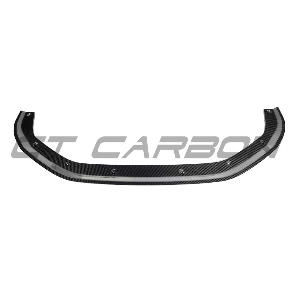 Carbon fiber splitter for Audi RS3 8Y 2025+ by CT Design, showing the sleek, textured surface and aerodynamic design.