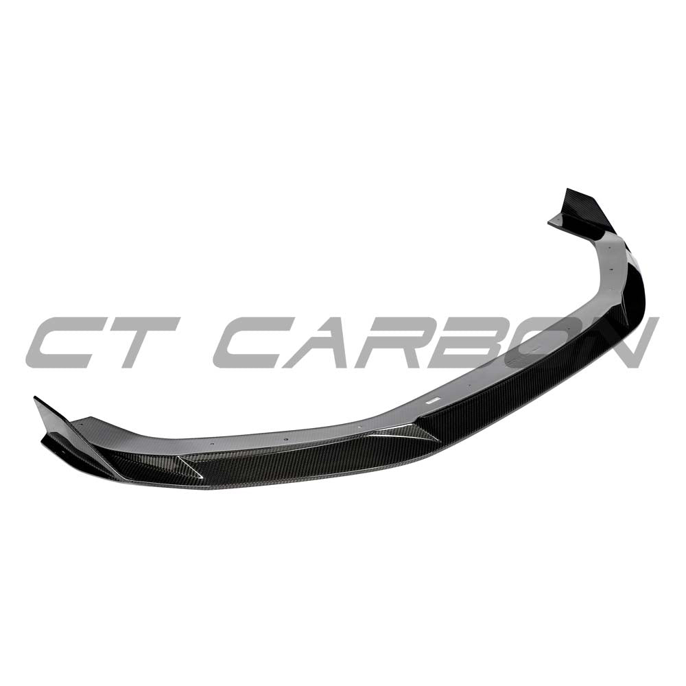 Carbon fiber splitter for Audi RS3 8Y 2025+ by CT Carbon, showing the sleek, aerodynamic design mounted on the front of the car.