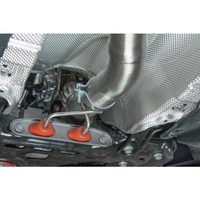 Cobra Sport VW Golf GTI Mk7.5 2.0 TSI turbo back performance exhaust system installed on a car.