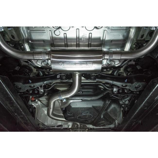 Cobra Sport VW Golf GTI MK7.5 2.0 TSI cat back performance exhaust with polished tips and stainless steel piping.
