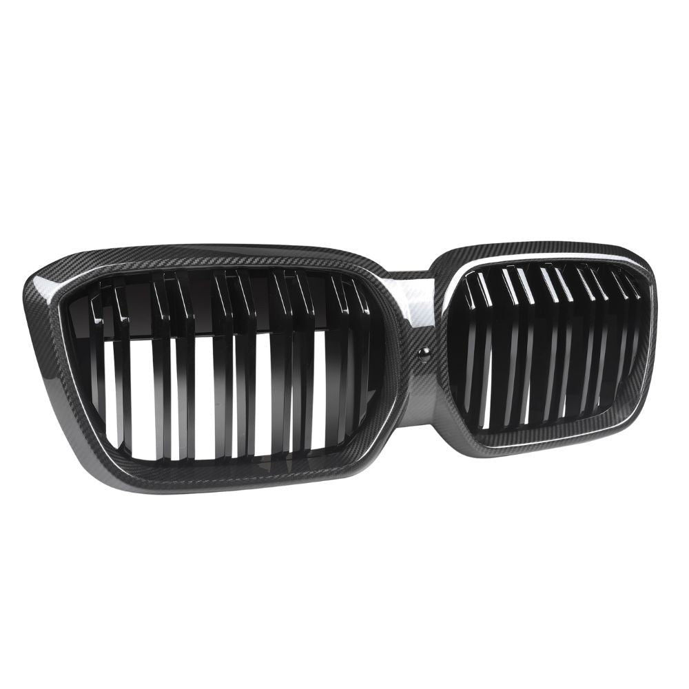 BMW G08 IX3 LCI 2021-2024 double slat carbon fibre grille by CT Carbon, showcasing the sleek black finish and detailed design.