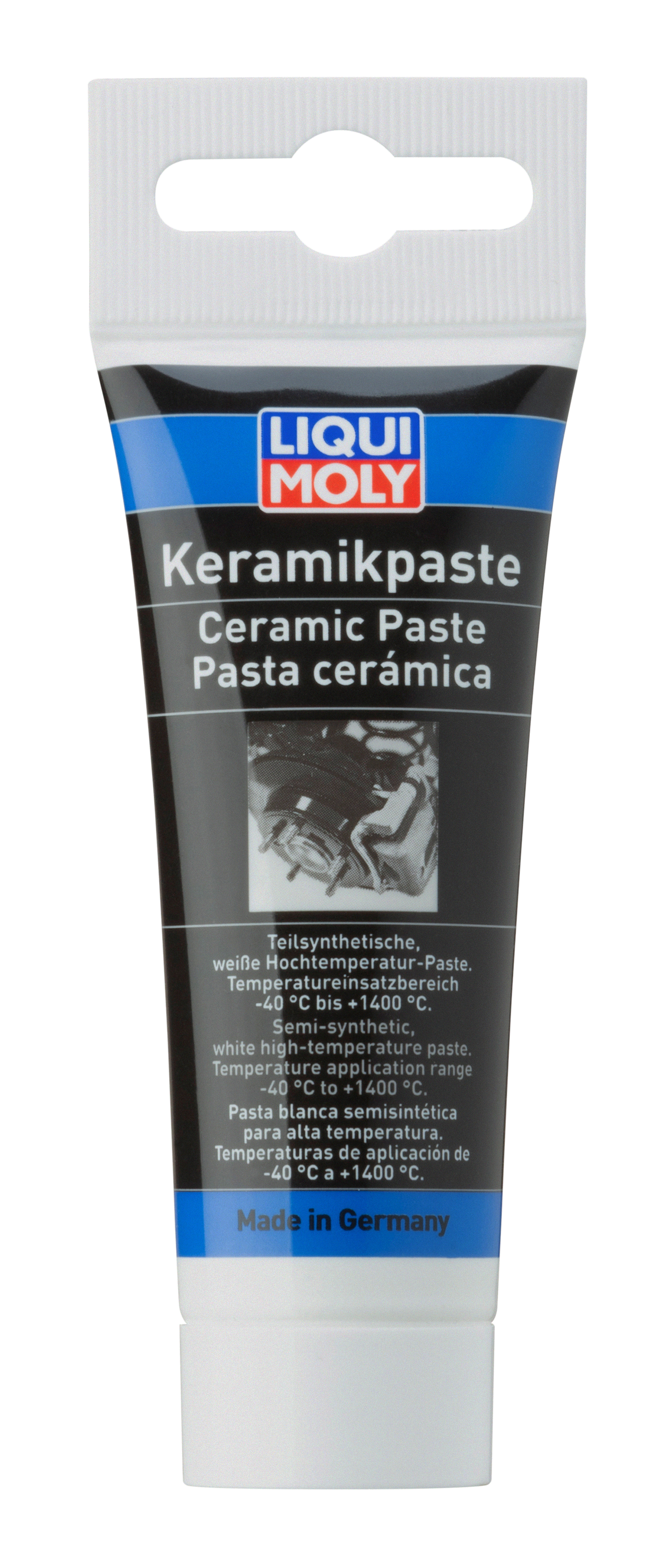Liqui Moly Ceramic Paste grease and lubricant in a tube with white and blue packaging, designed for high-performance applications.