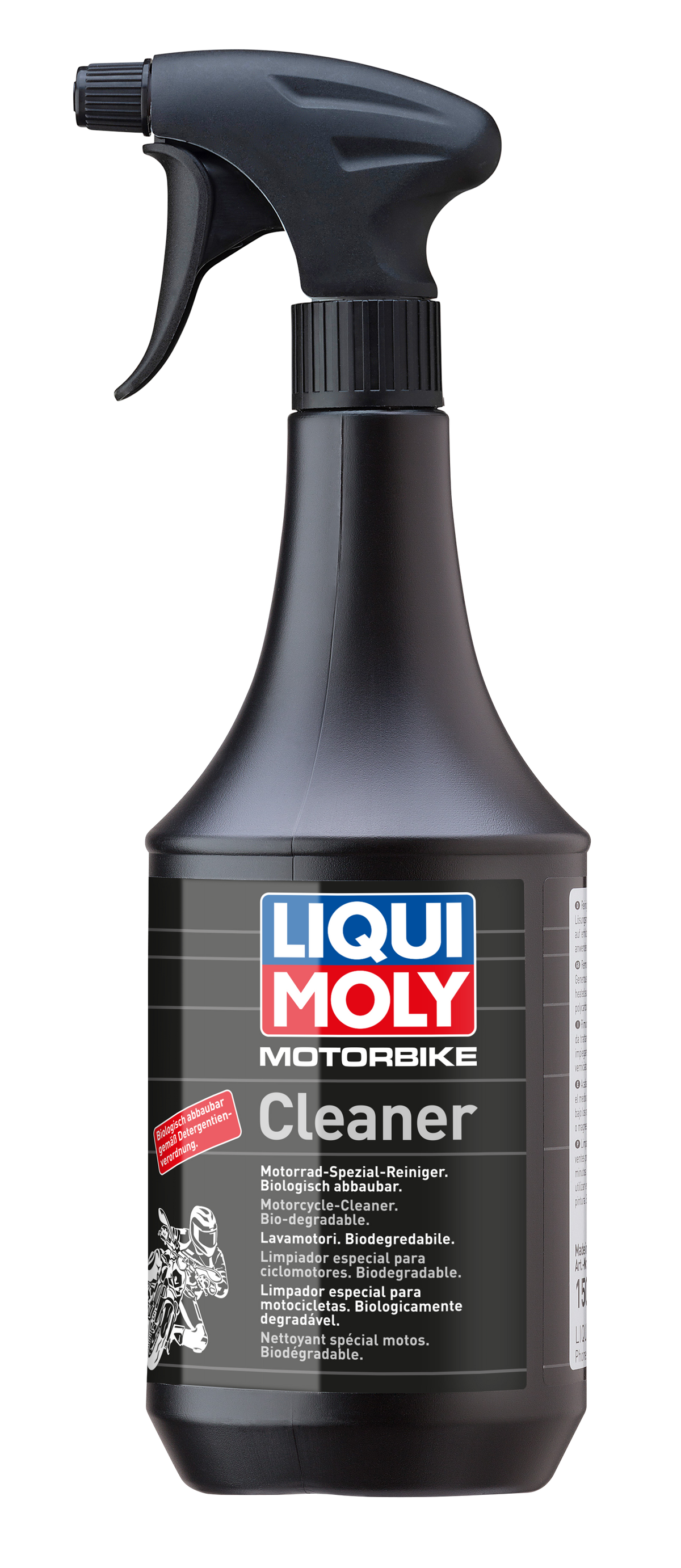 Liqui Moly Motorbike Cleaner for motorcycles, showing a bottle of Liqui Moly motorcycle cleaning product on a clean surface.