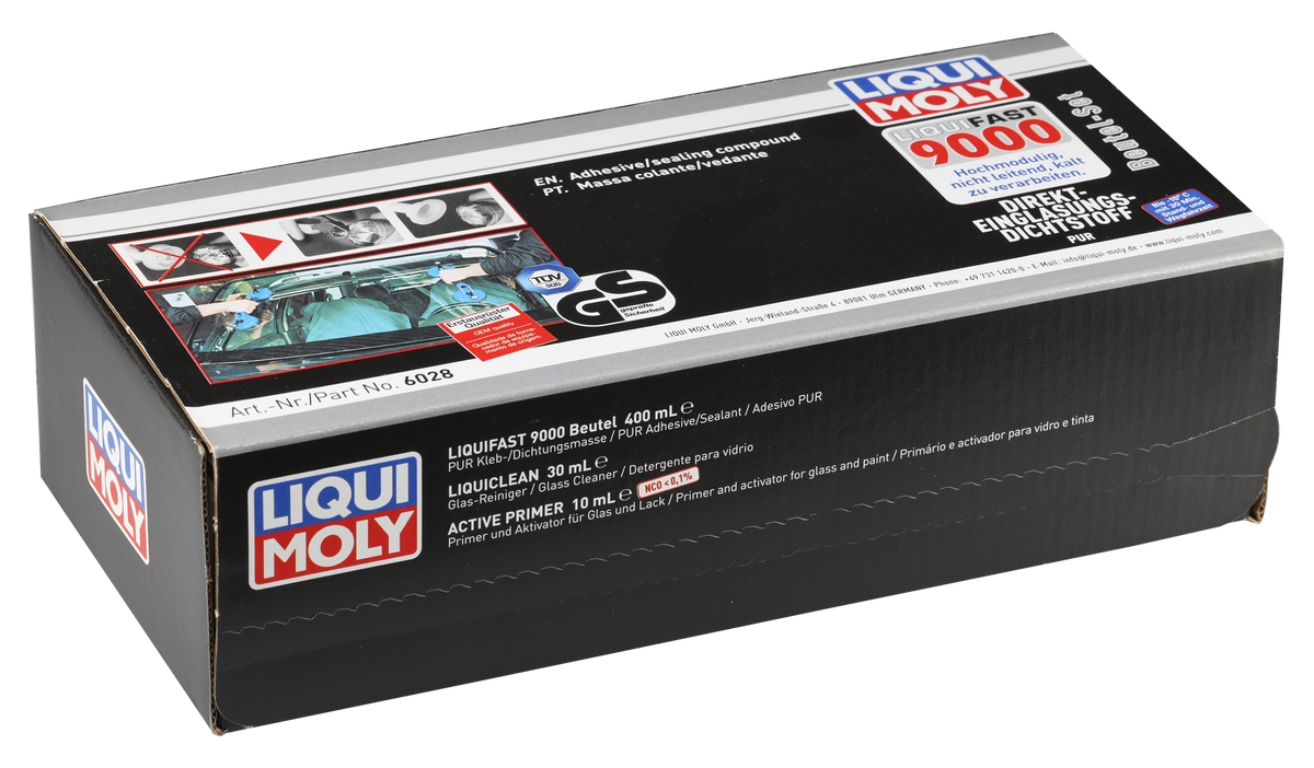 Liqui Moly Liquifast 9000 bag set for adhesives and sealants, featuring a sealed bag with the brand logo and product details.