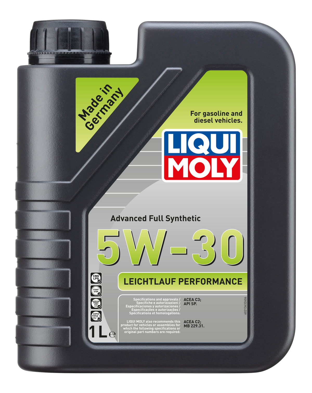 Liqui Moly Smooth Running Performance Engine Oil 5W-30 bottle with brand label and product details on the front.