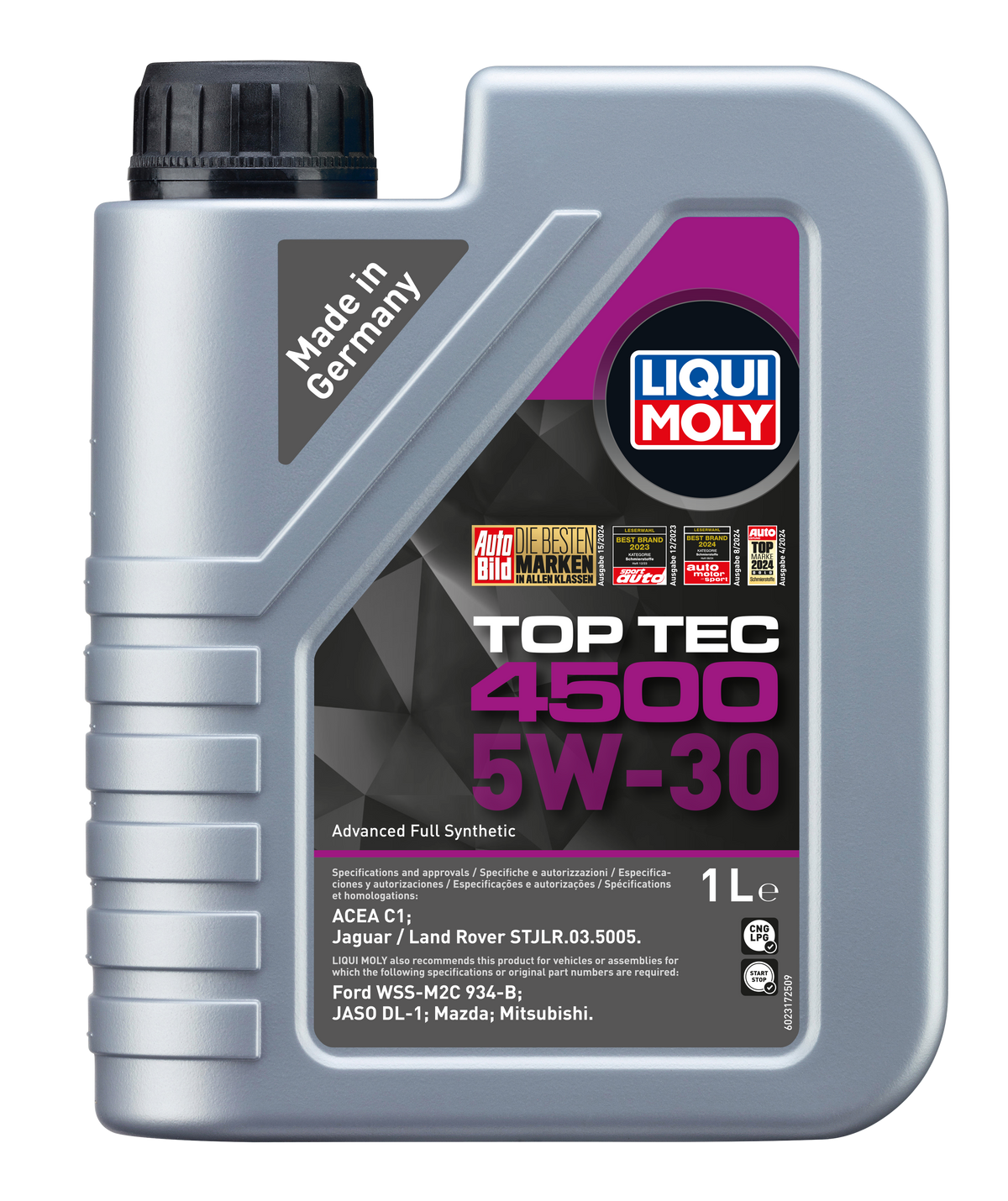 Liqui Moly Top Tec 4500 5W-30 engine oil bottle, high-quality motor oil for vehicle lubrication and engine performance.