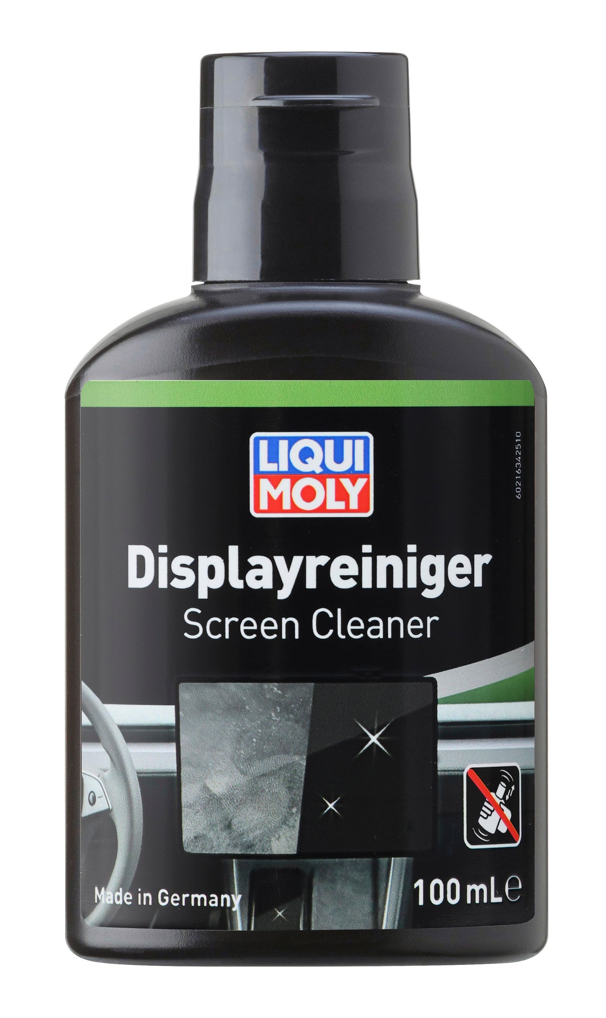 Liqui Moly Display Cleaner 100ml bottle for detailing, featuring a clear spray nozzle and label on a white background.