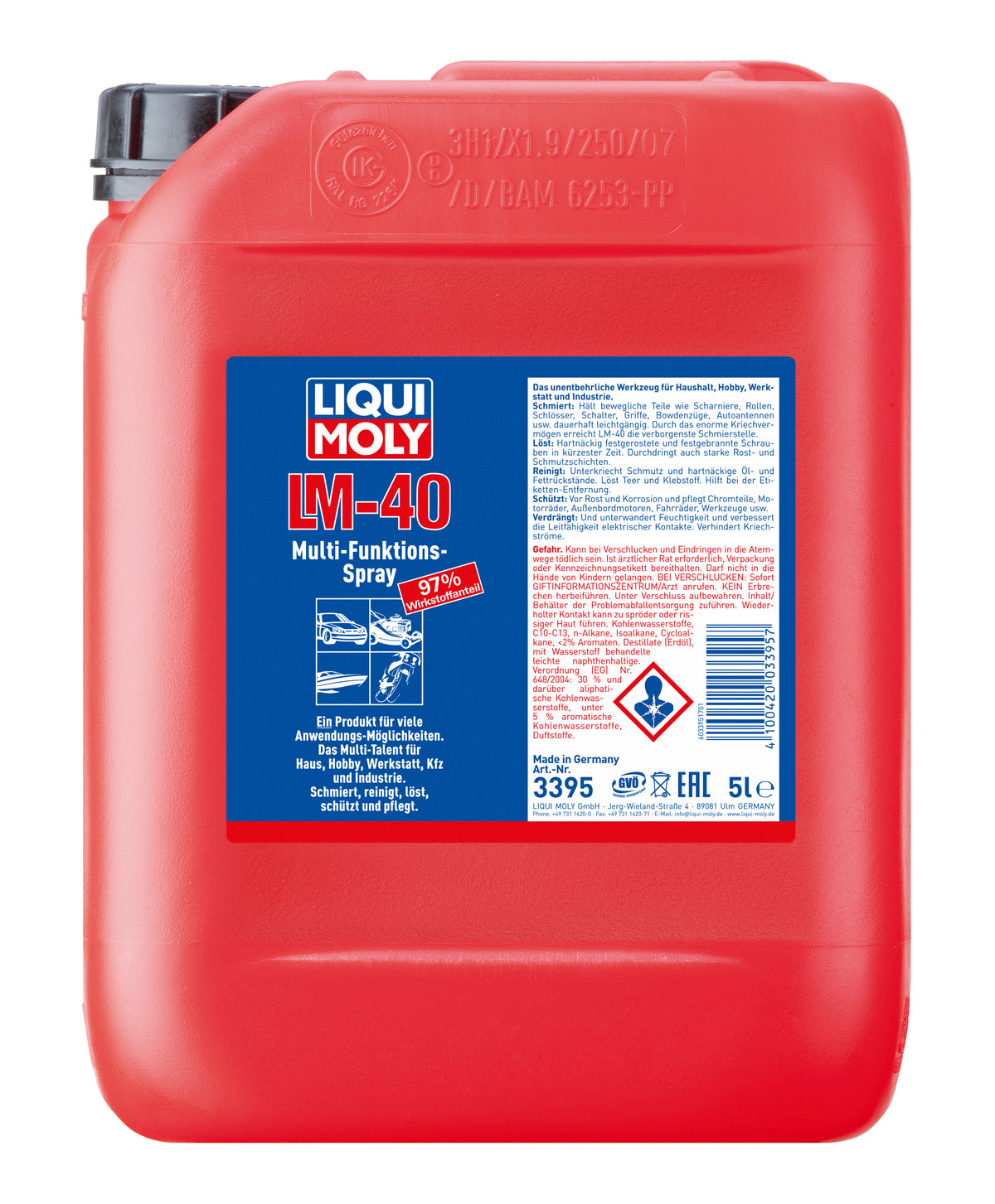 Liqui Moly LM 40 Multi-Purpose Spray 5L container for greasing and lubricating machinery and automotive parts.