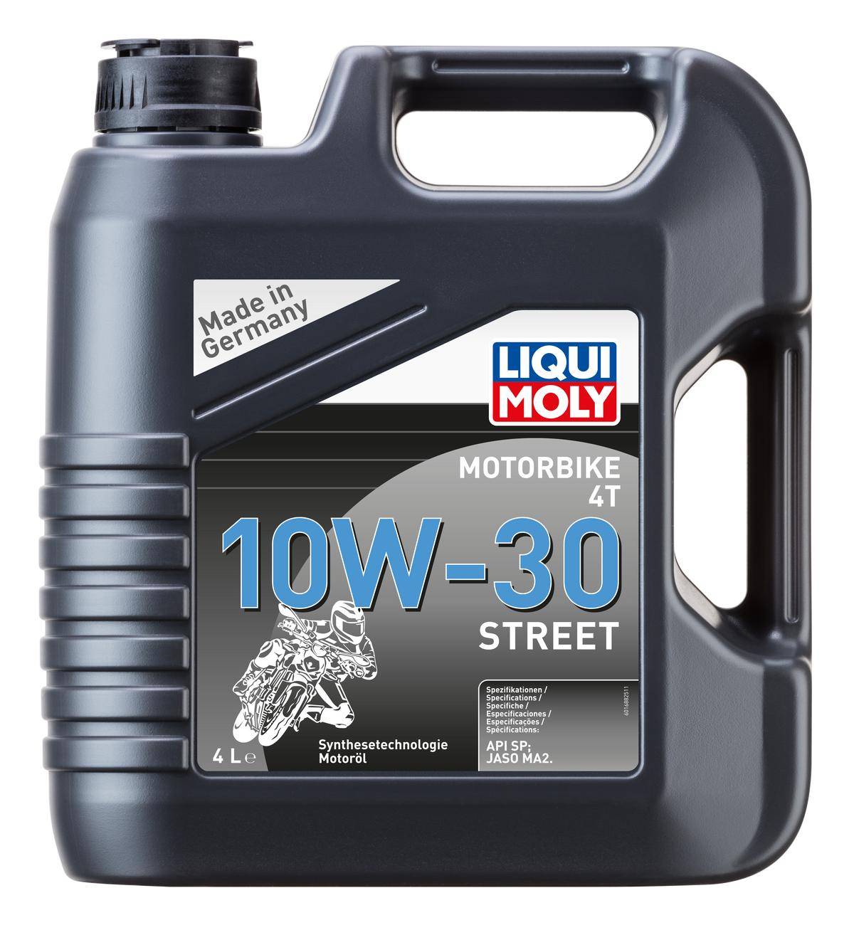 Liqui Moly Motorbike 4T 10W-30 motorcycle engine oil bottle with label and cap, designed for street bikes