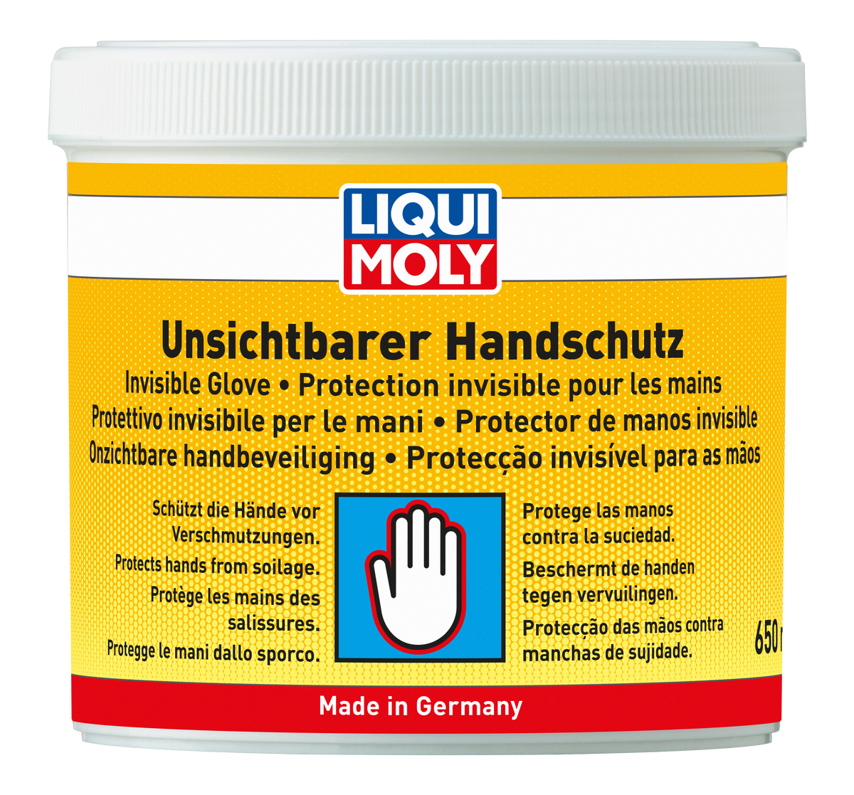 Liqui Moly Invisible Glove detailing product bottle, 650ml container for car cleaning and protection, with label and cap visible.