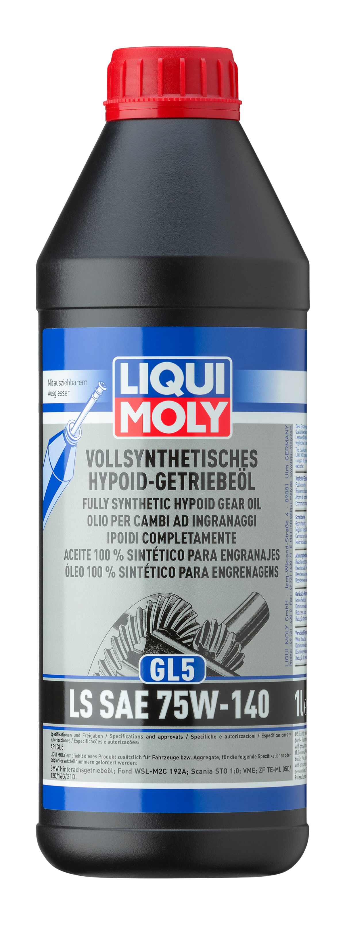 Liqui Moly Fully Synthetic Hypoid Gear Oil GL5 LS SAE 75W-140 in a container for gearbox lubrication