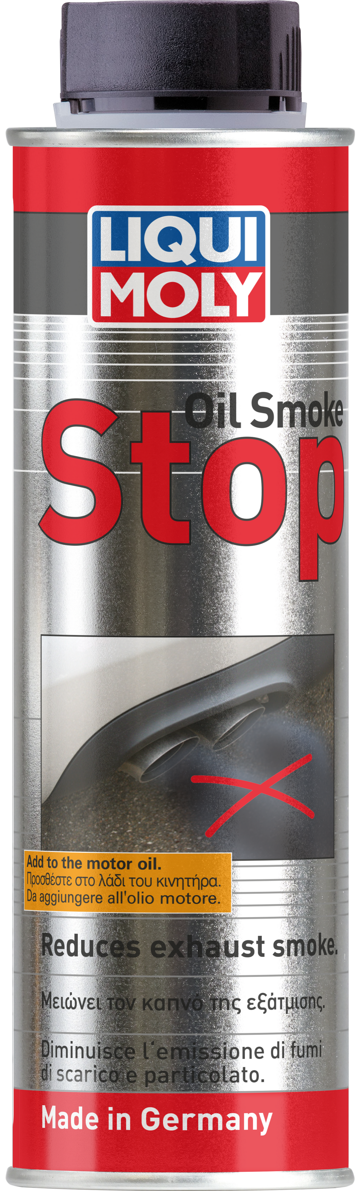 Liqui Moly Oil Smoke Stop additive bottle, 300ml, for reducing engine oil smoke and improving vehicle engine performance.