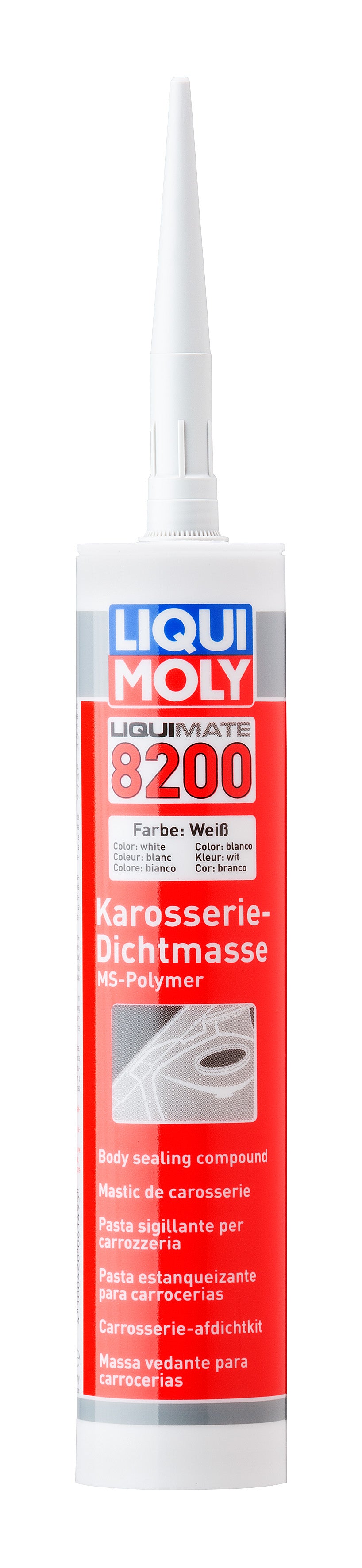 Bottle of Liqui Moly Liquimate 8200 MS Polymer adhesive and sealant in a 250ml container, with a blue cap and label visible.