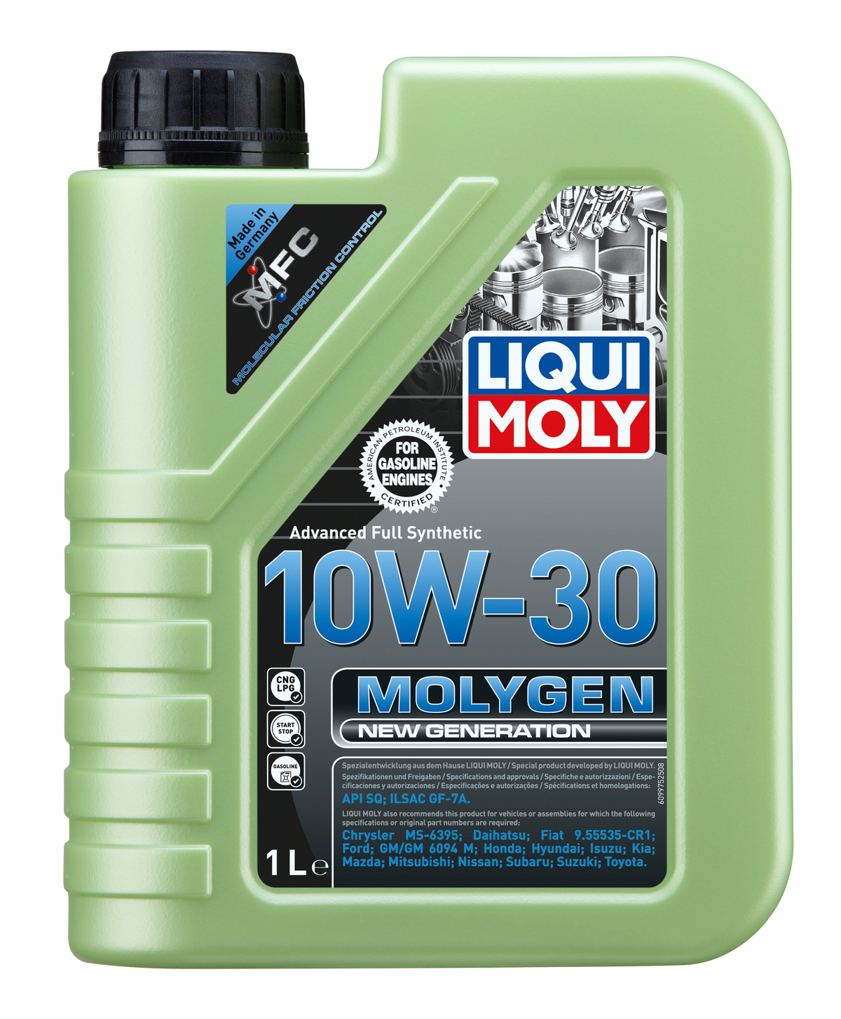 Liqui Moly Molygen New Generation 10W-30 engine oil container with label and cap, designed for automotive engine lubrication.