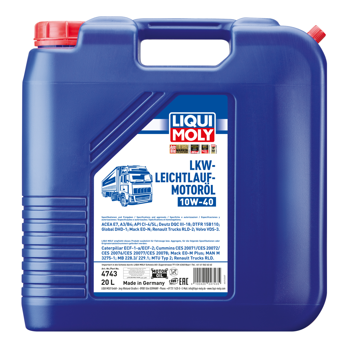 Liqui Moly Truck Low-Friction Motor Oil 10W-40 bottle for commercial and agricultural vehicles, featuring brand logo and product label.