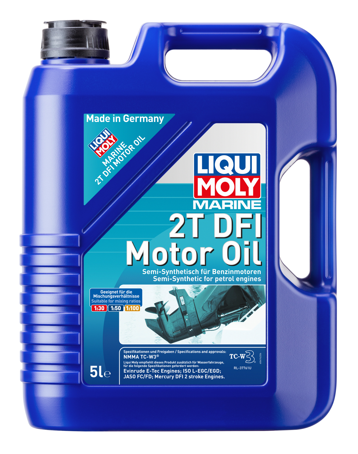 Liqui Moly Marine 2T DFI motor oil 5L container with label, designed for marine 2-stroke engines.