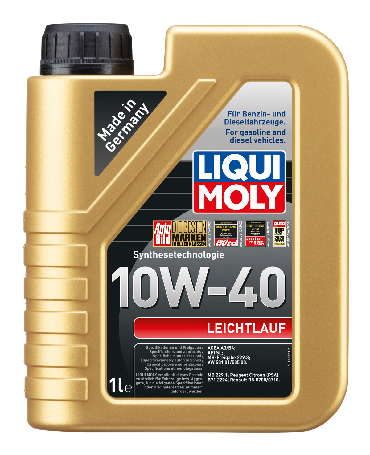 Liqui Moly Smooth Running Engine Oil 10W-40 bottle with label, designed for engine lubrication and performance.