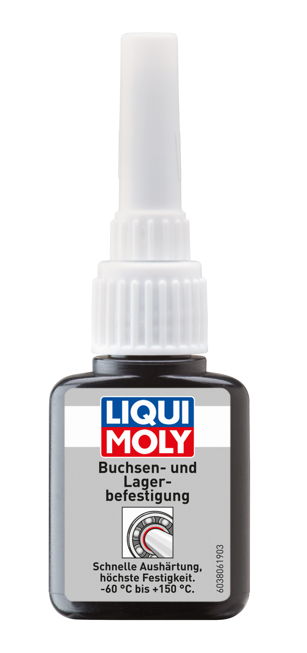 Liqui Moly Bushing and Bearing Fixation adhesive and sealant tube for automotive repairs, showing the product packaging.