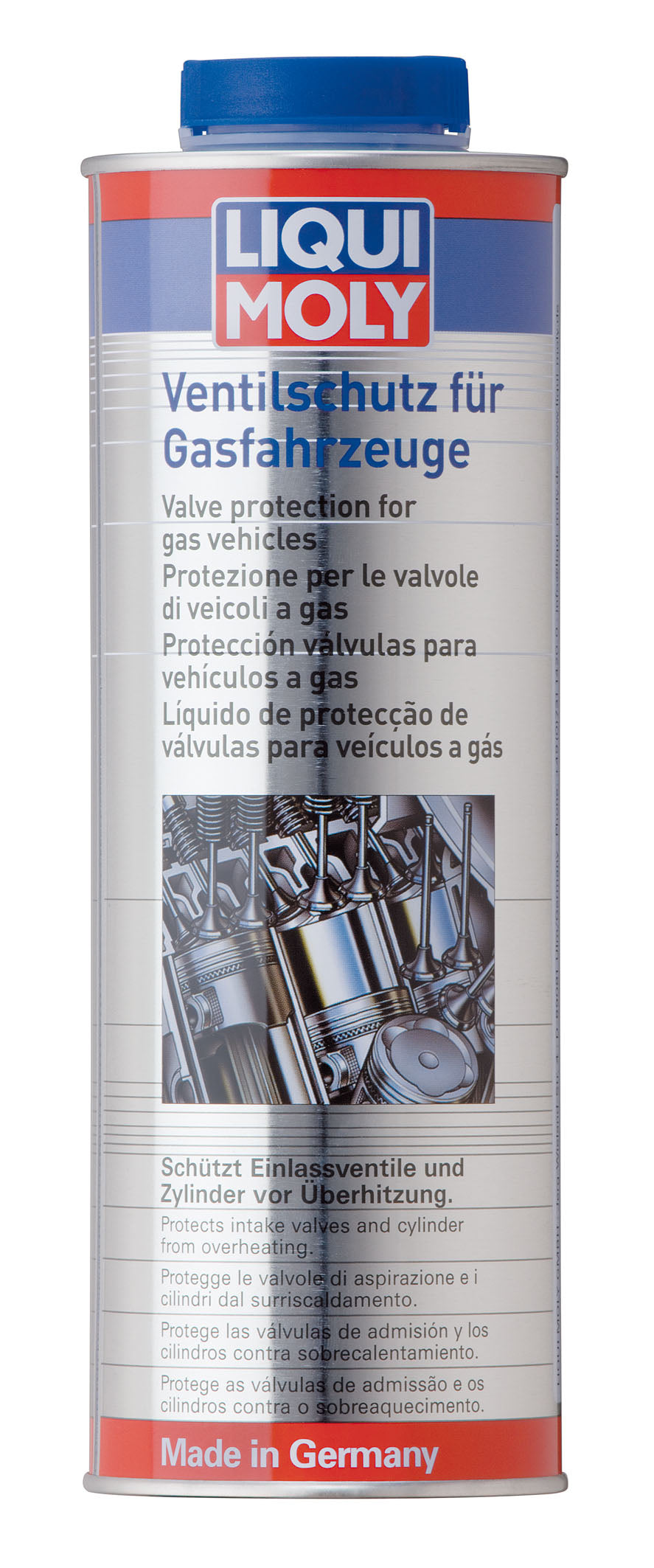 Liqui Moly Valve Protection additive for gas vehicles, 1L bottle, designed to maintain valve performance and engine efficiency.