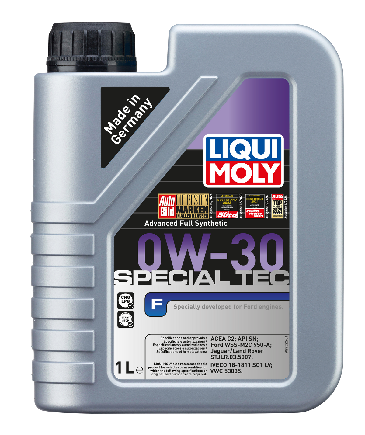 Liqui Moly Special Tec F 0W-30 engine oil bottle with label, designed for high-performance vehicle lubrication.