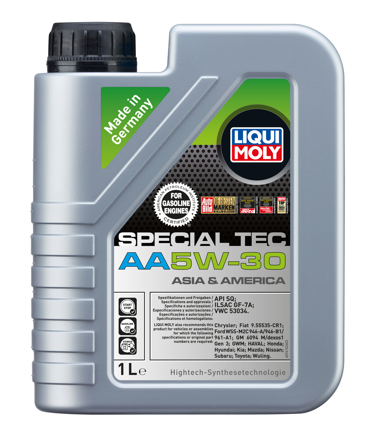 Liqui Moly Special Tec AA 5W-30 engine oil bottle with label visible, designed for car engine lubrication and performance.