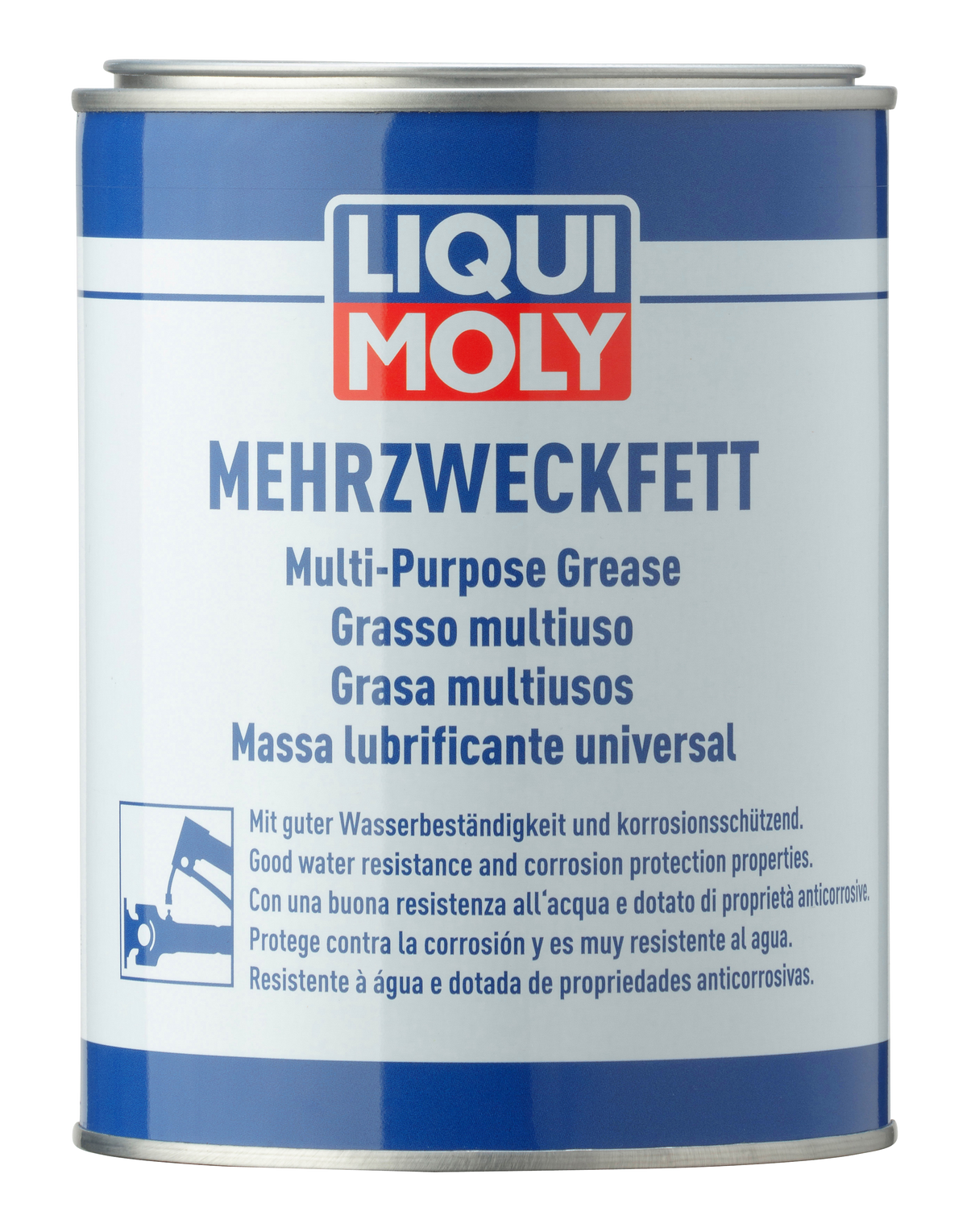 Liqui Moly multipurpose grease container, lubricant and grease product for automotive and industrial use, with a white and blue label.