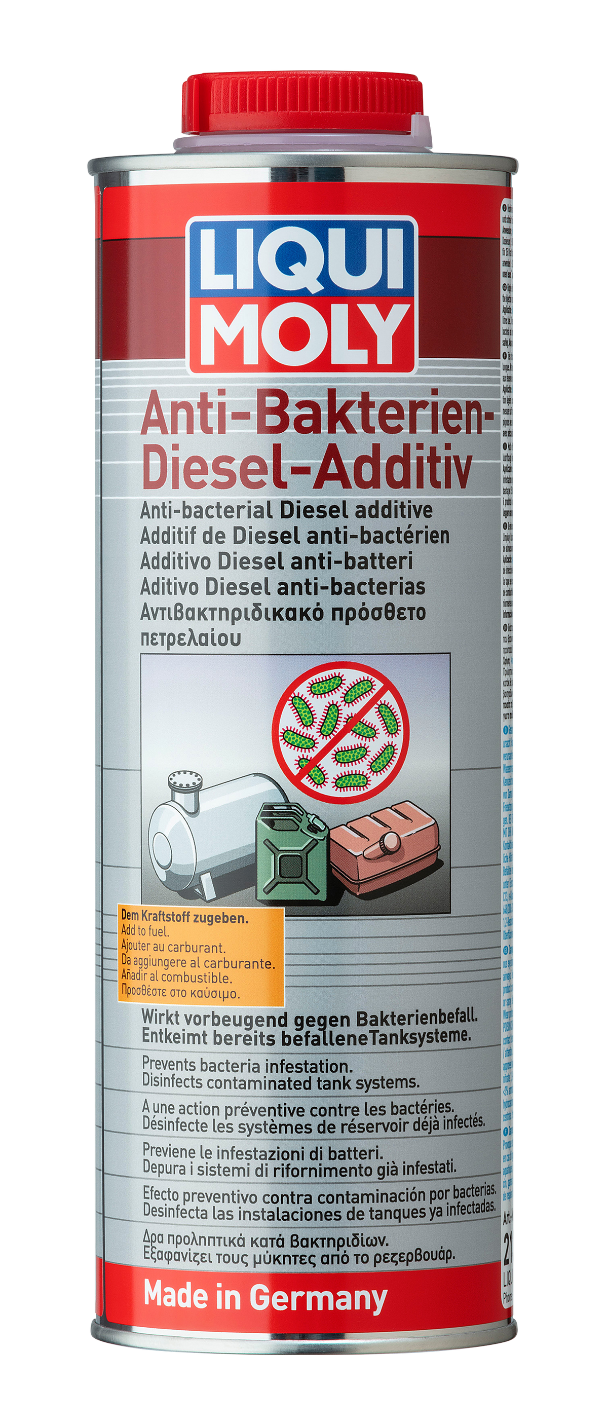 Liqui Moly Anti-Bacterial Diesel Additive 1L bottle, designed for fuel treatments to reduce bacteria and improve diesel engine performance