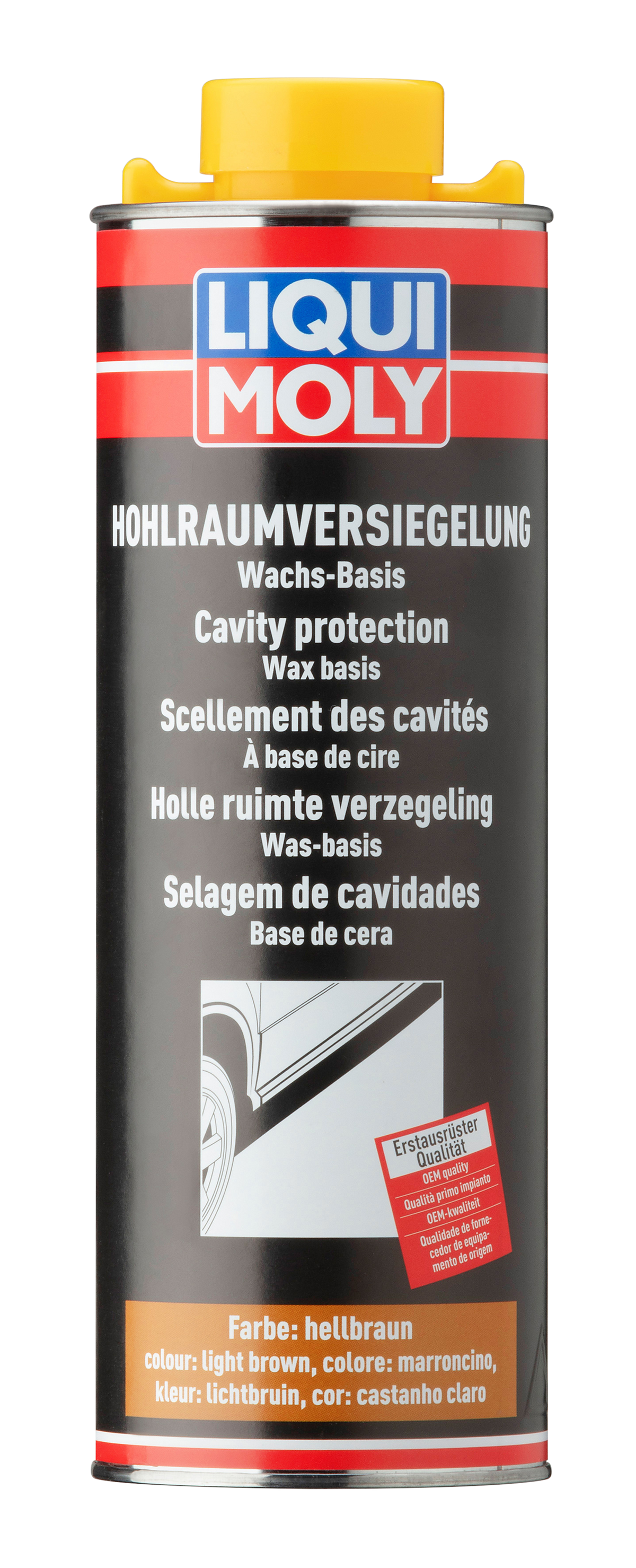 Liqui Moly Cavity Protection Light Brown 1L in a container, used as a sealant and adhesive for automotive cavity protection.