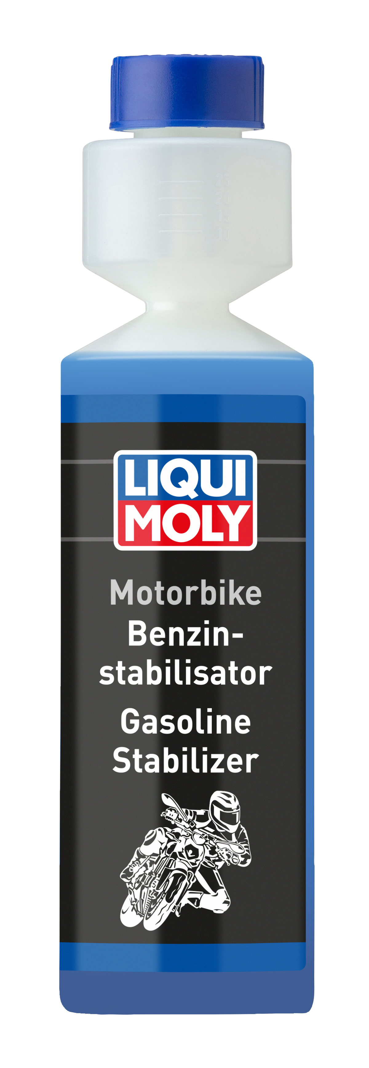 Liqui Moly Motorbike Petrol Stabiliser 250ml bottle with label and cap, designed for motorcycle fuel stabilization.