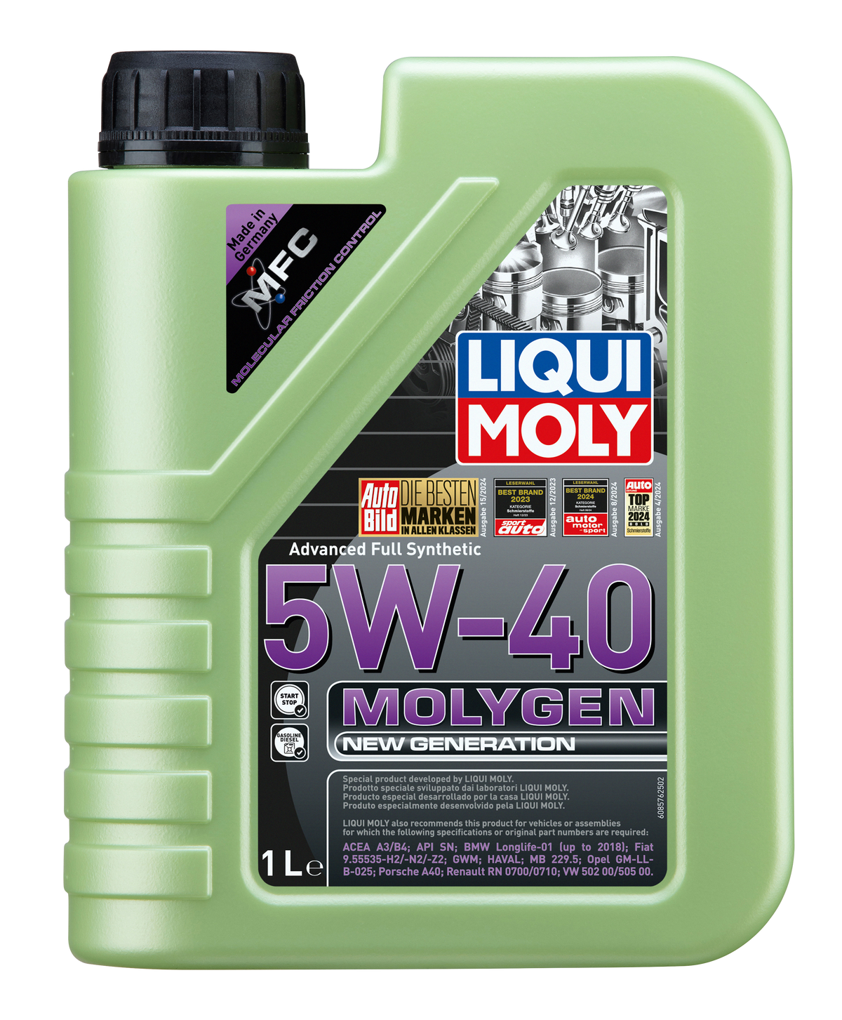 Liqui Moly Molygen New Generation 5W-40 engine oil bottle showing the label and product branding.