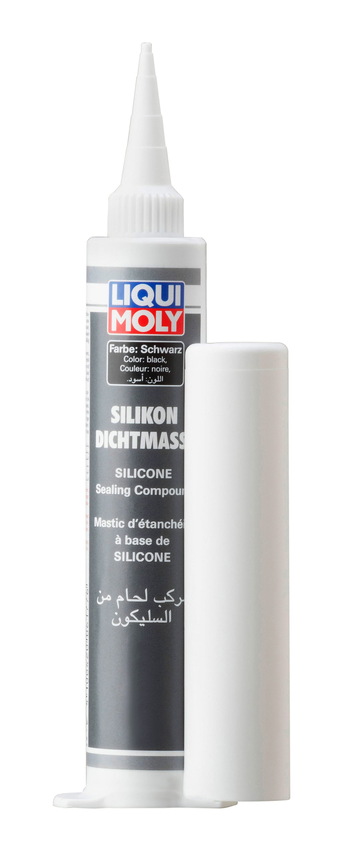Black Liqui Moly Silicone Sealing Compound in 80ml tube, ideal for adhesives and sealants applications.