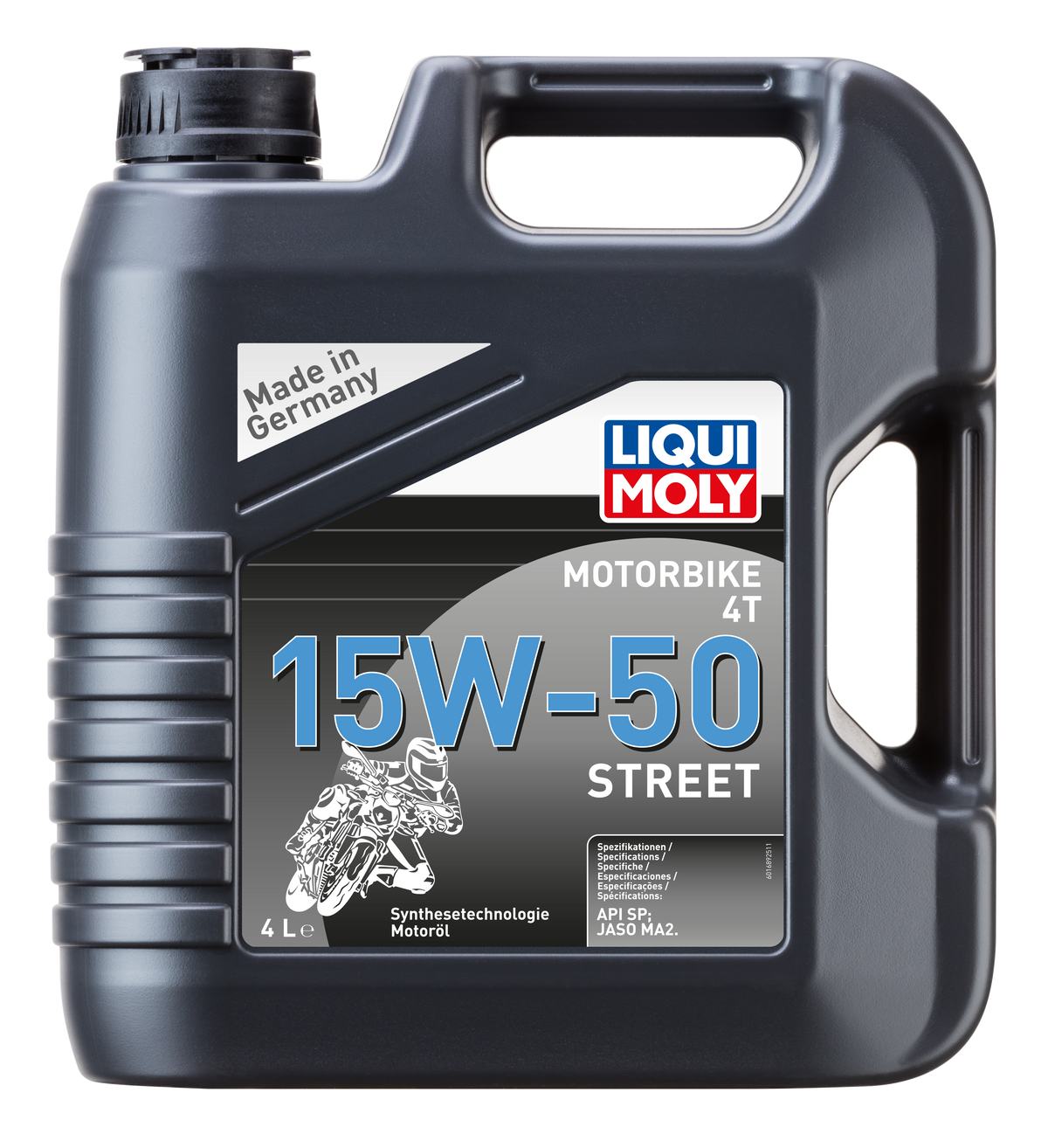 Liqui Moly Motorbike 4T 15W-50 street motorcycle engine oil container with label and cap