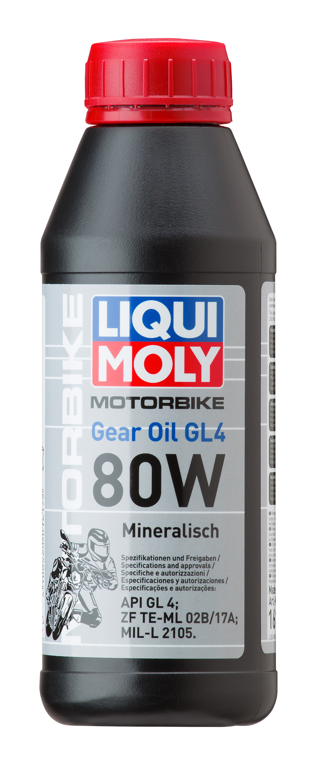 Liqui Moly Motorbike Gear Oil GL4 80W 500ml bottle, designed for motorcycle gear transmission systems, with detailed label visible.