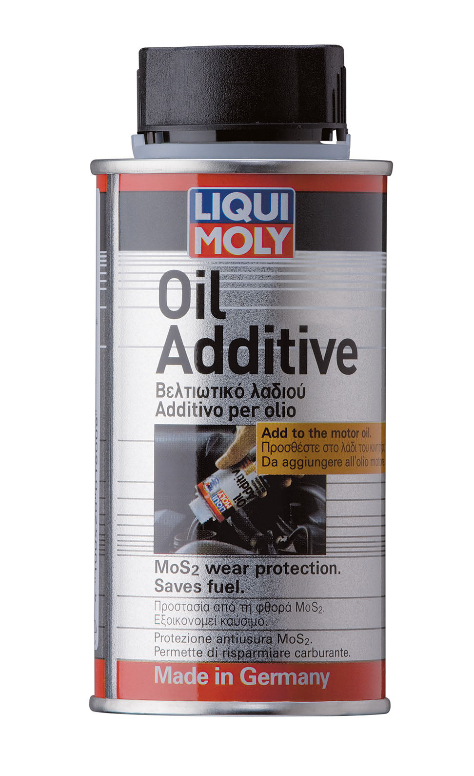 Liqui Moly oil additive bottle for vehicle treatments, featuring the Liqui Moly logo and product label on a white background.