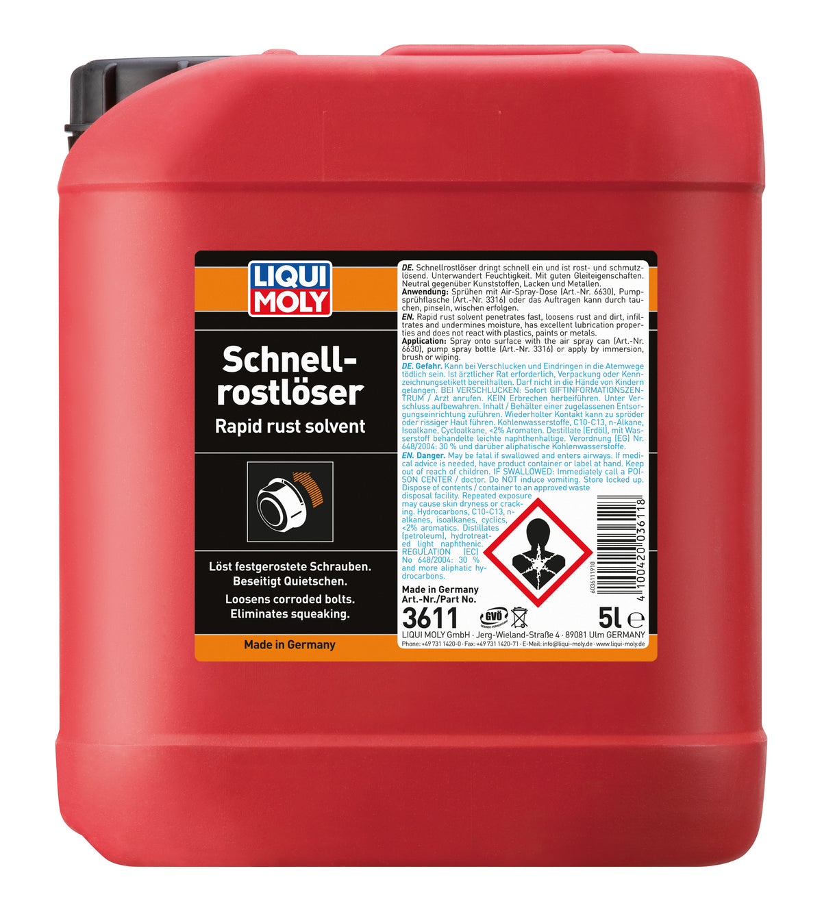 Liqui Moly Rapid Rust Solvent spray bottle, rust remover and lubricant for automotive and metal maintenance.