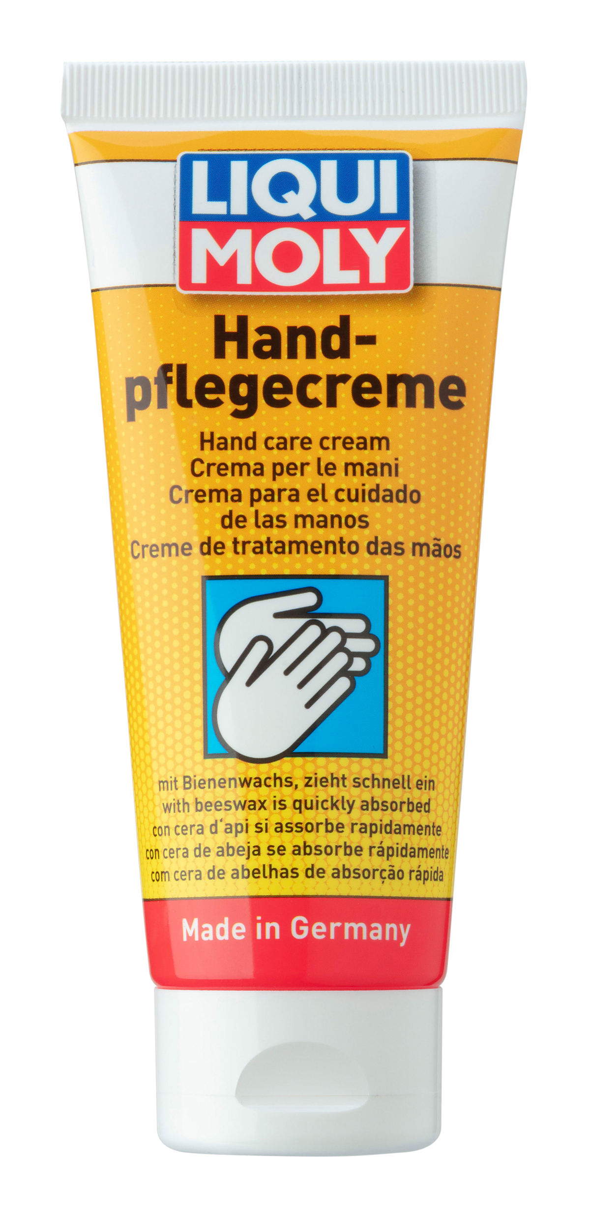 Liqui Moly Hand Care Cream 100ml for detailing, showing the cream in a tube with a white cap and product labeling.