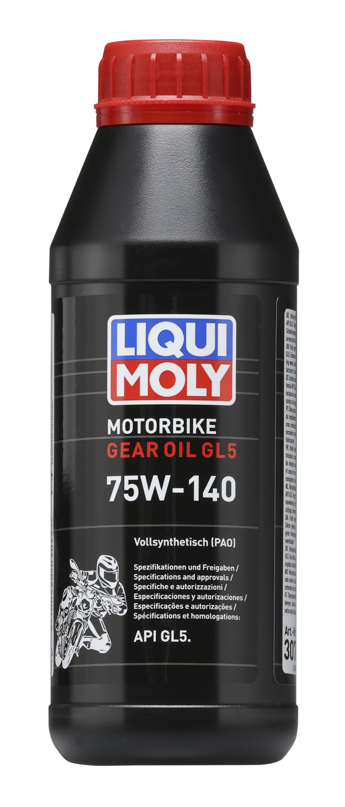 Liqui Moly Motorbike Gear Oil 75W-140 GL5 bottle, 500ml, used for motorcycle transmission and gear protection.