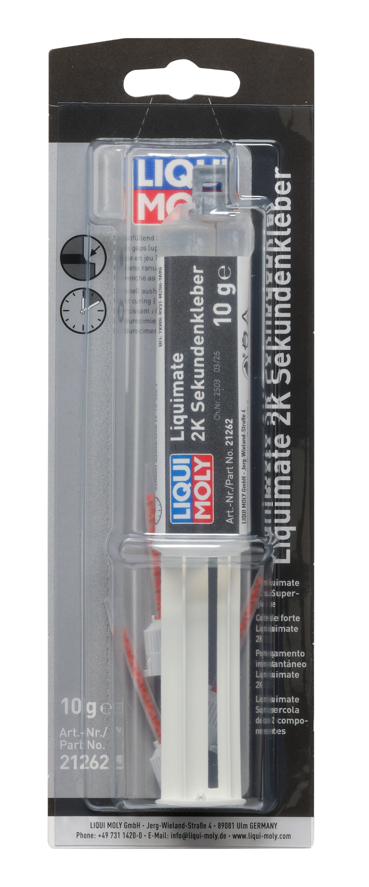 Liqui Moly Liquimate 2C superglue in a 10g tube, adhesive and sealant product with a blue cap and clear label.