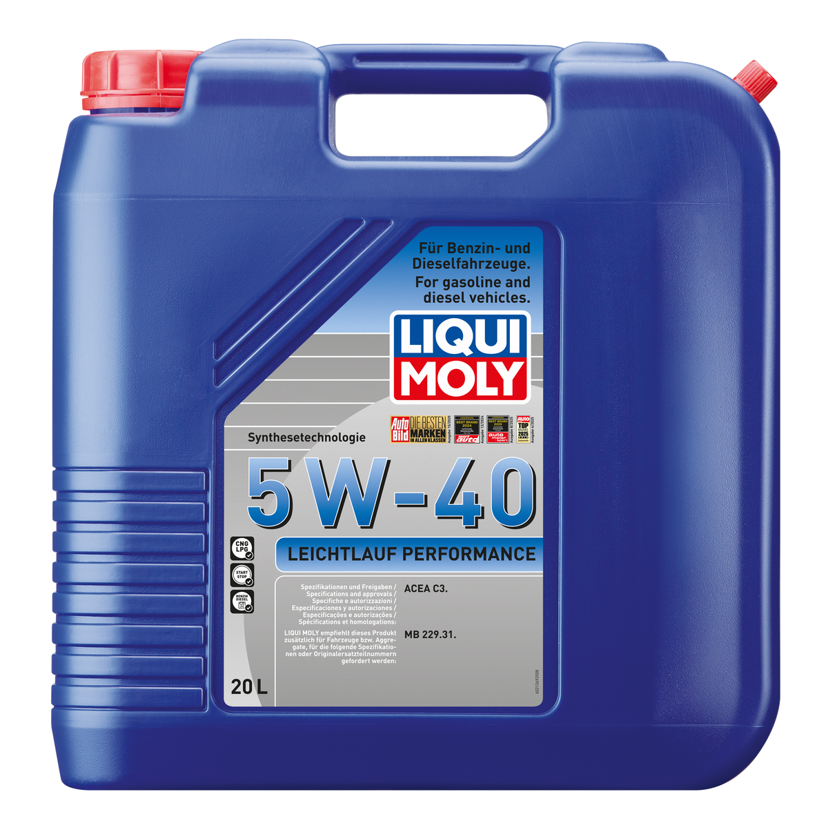 Liqui Moly 5W-40 engine oil container, 20L, designed for smooth running and performance in vehicle engines.