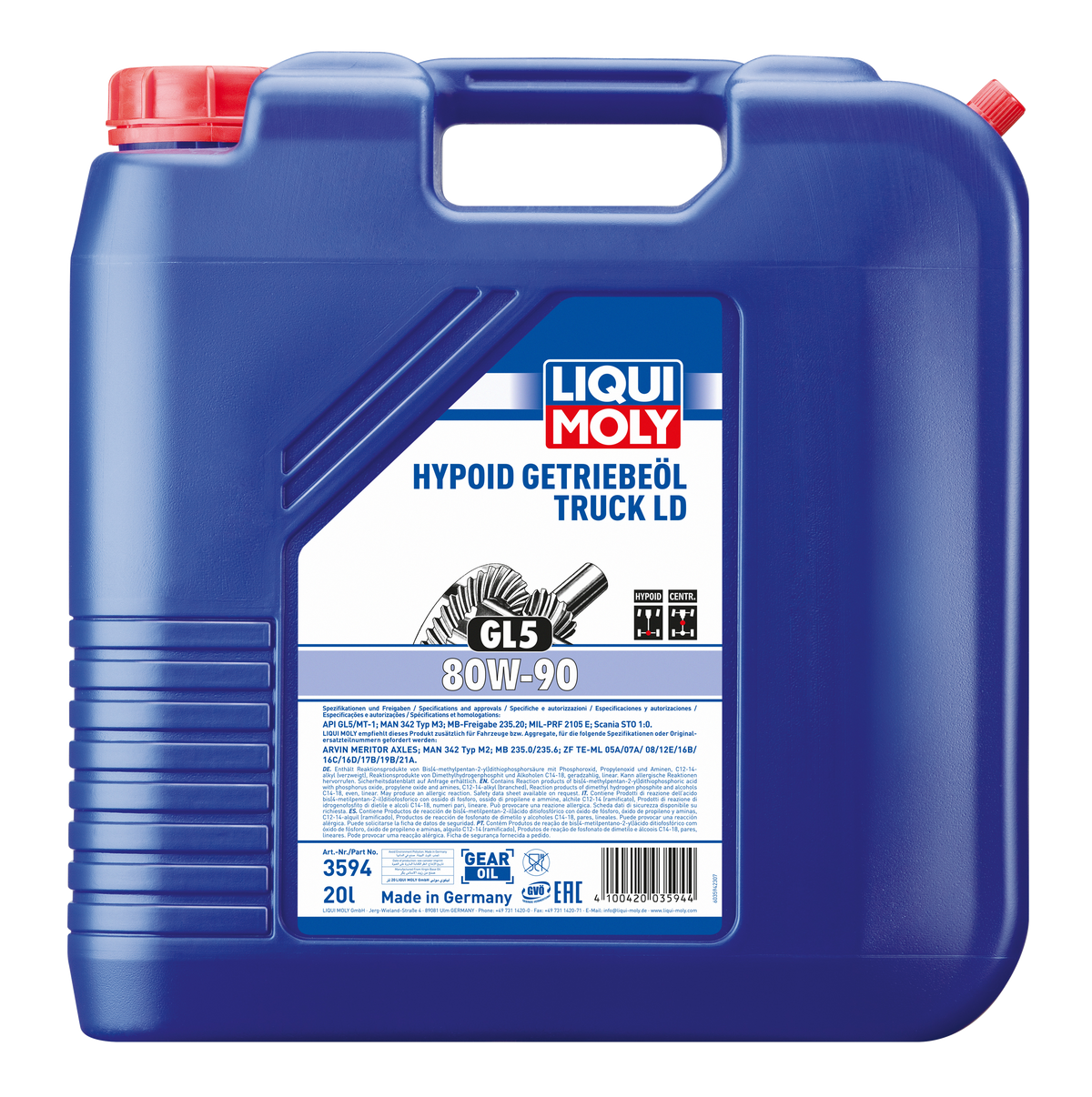 Liqui Moly Hypoid-Gear Oil Truck GL5 LD 80W-90 container for commercial and agricultural vehicles