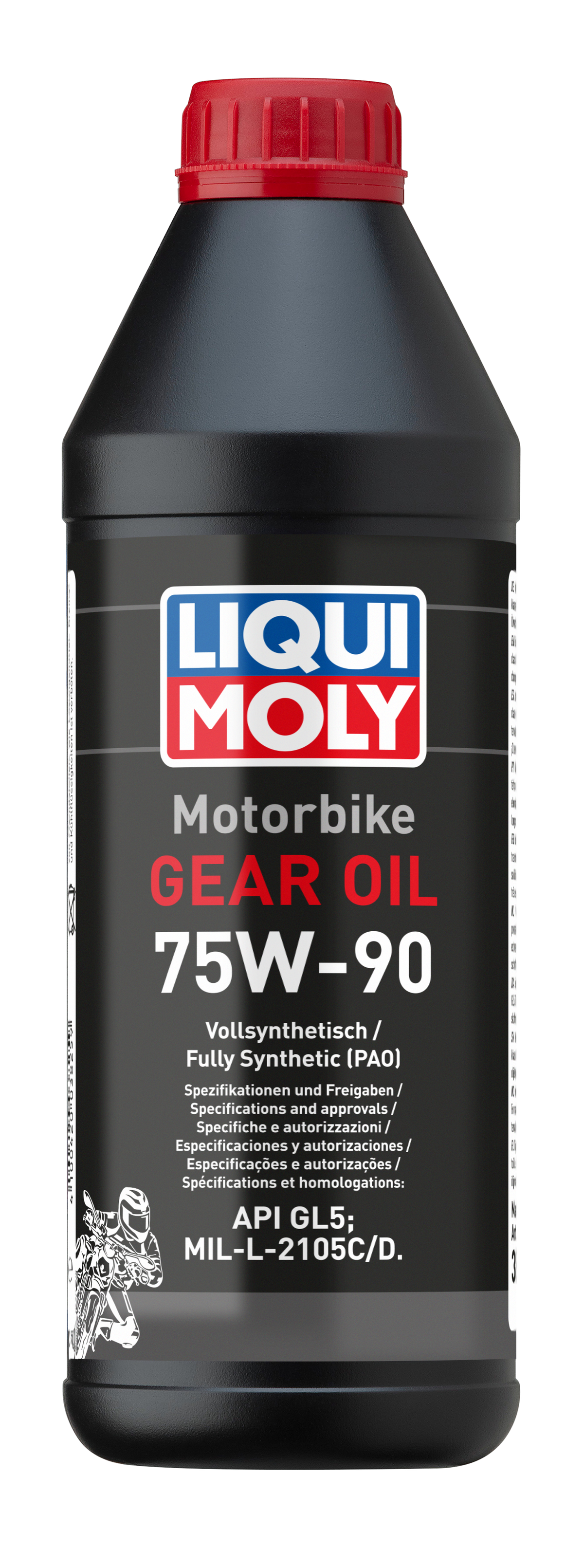 Liqui Moly Motorbike Gear Oil 75W-90 container, motorcycle gear oil bottle with label and cap for transmission protection.