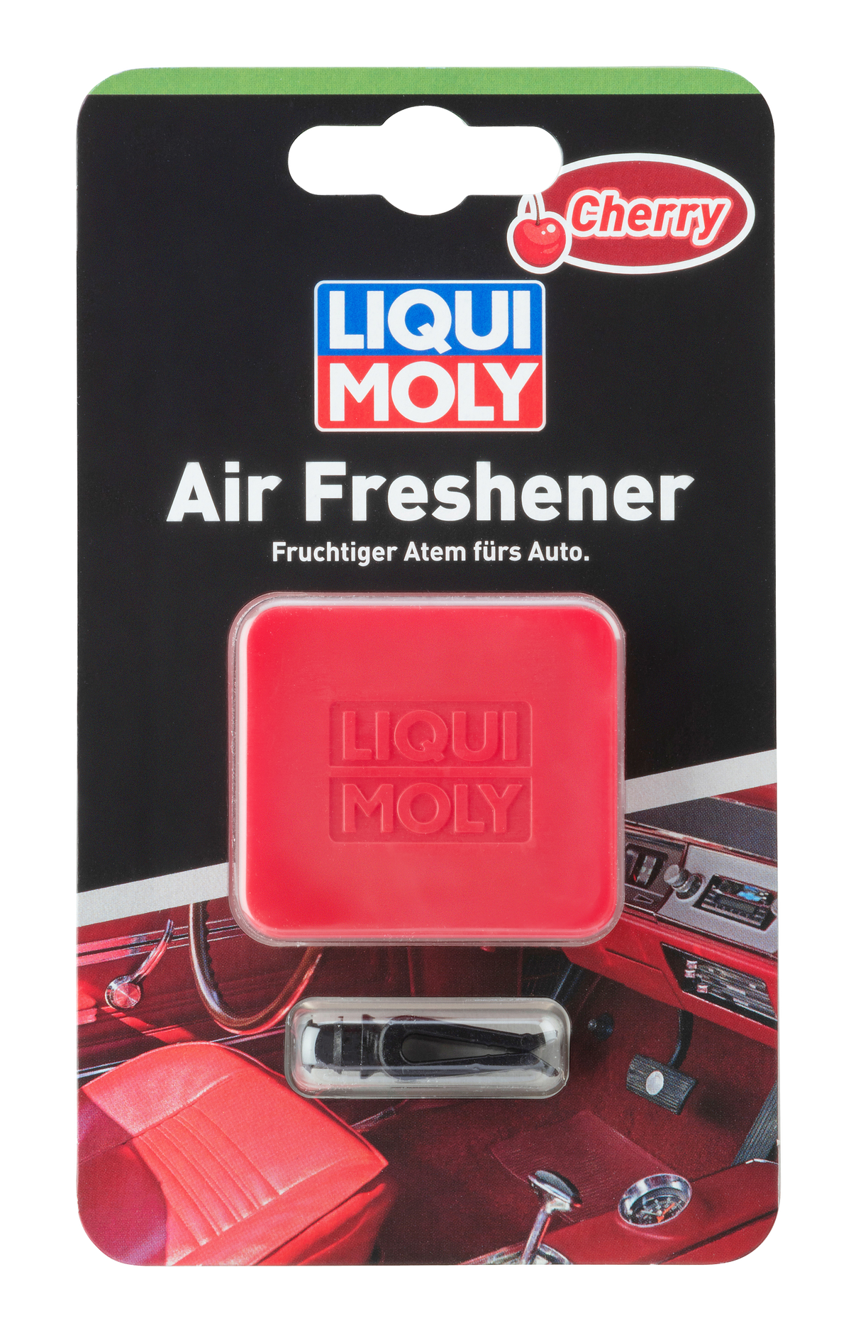Liqui Moly detailing air freshener bottle with a sleek design for car interior freshness.