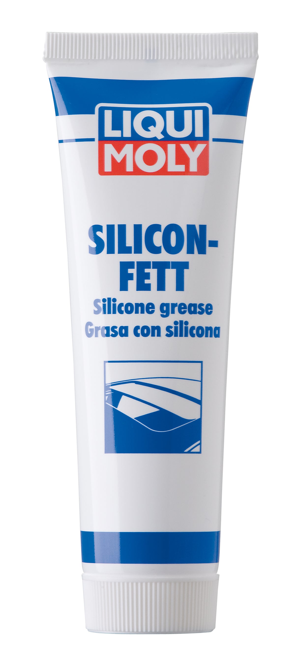 Transparent Liqui Moly silicone grease in a 100g tub, showing the grease's smooth, clear consistency in the container.