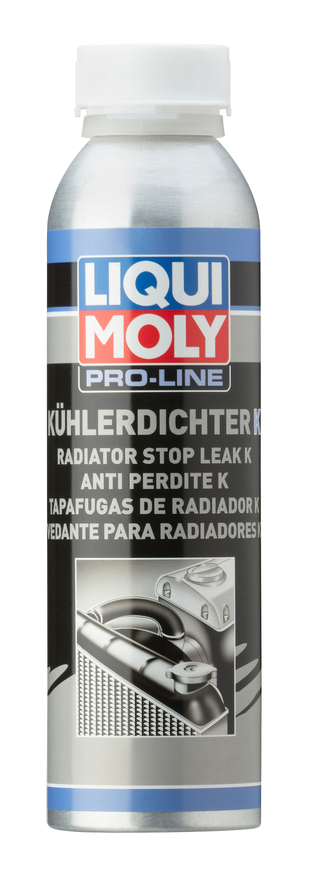 Liqui Moly Pro-Line Radiator Stop Leak additive in 250ml bottle, designed to seal radiator leaks and prevent cooling system leaks.