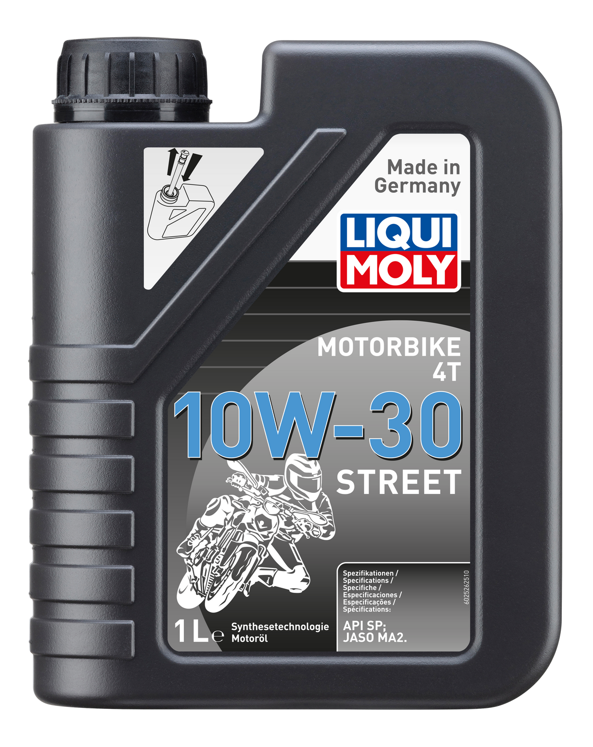 Liqui Moly Motorbike 4T 10W-30 street motorcycle engine oil container with label and cap in view
